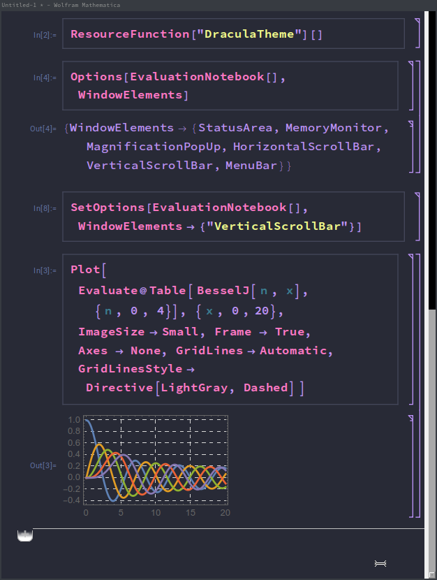Mathematica with Dracula theme, custom css and removed UI elements The darkest MMA I could achieve